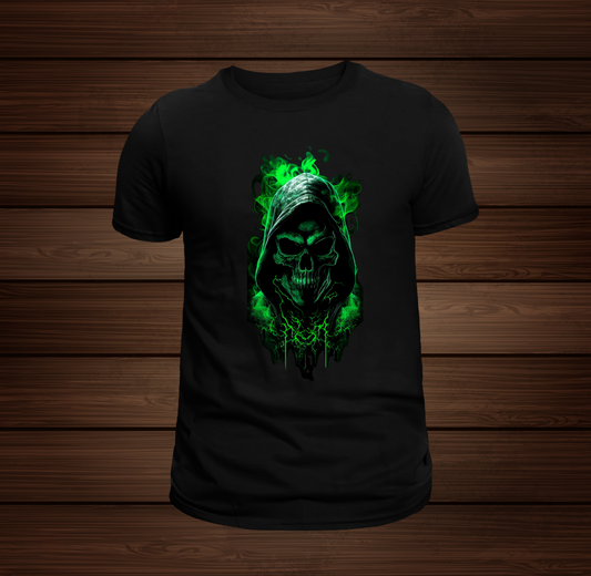 Comfortable summer T-shirt - Green skull print